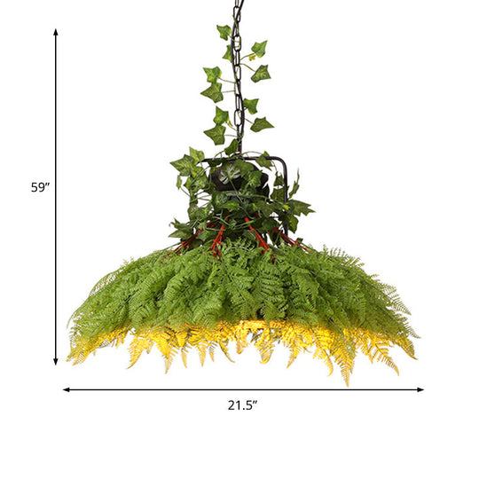 Antique Green Plant LED Pendant Lamp, Metal Head, Down Lighting - 14"/18"/21.5" Wide for Restaurant