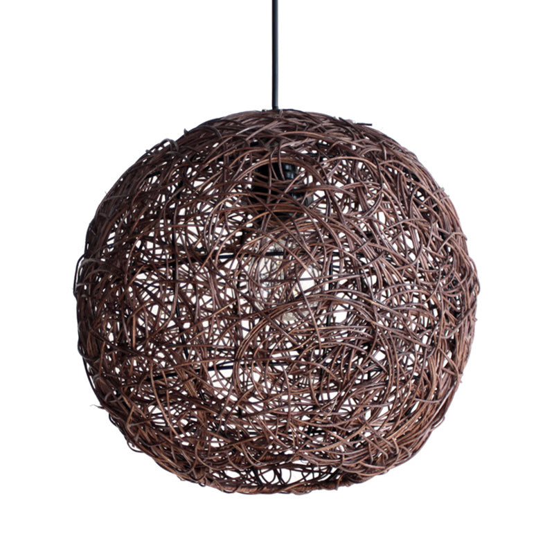 Rattan Pendant Lighting Fixture - Asian Inspired Globe Hanging Light For Bedroom 1 Bulb Coffee