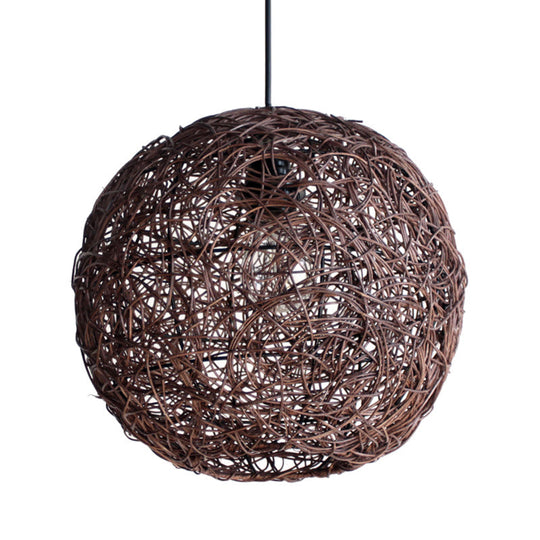 Rattan Pendant Lighting Fixture - Asian Inspired Globe Hanging Light For Bedroom 1 Bulb Coffee