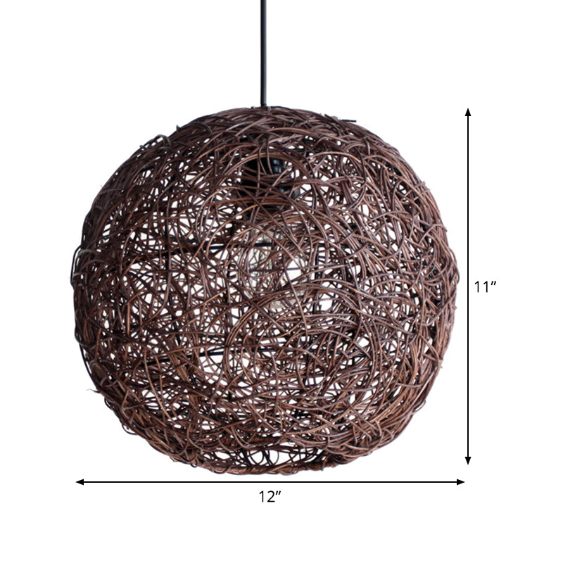 Rattan Pendant Lighting Fixture - Asian Inspired Globe Hanging Light For Bedroom 1 Bulb Coffee