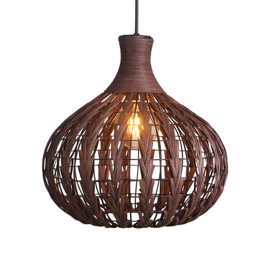 Japanese Rattan Droplet Pendant Light With 1 Bulb - Coffee