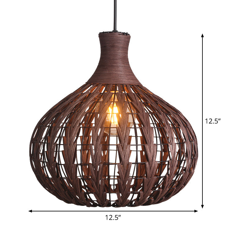 Japanese Rattan Droplet Pendant Light With 1 Bulb - Coffee