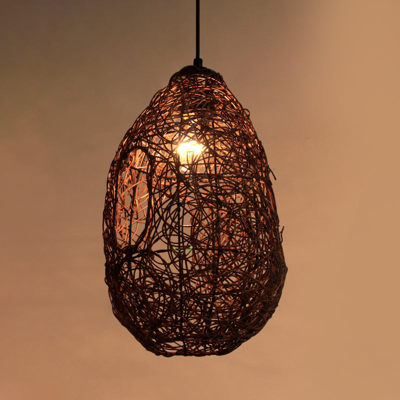 Japanese Rattan Pendant Ceiling Lamp In Brown - Handcrafted And Perfect For 1 Bulb