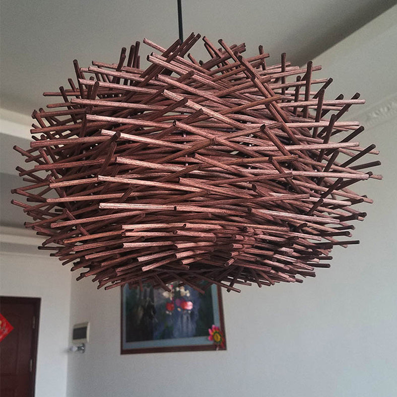 Rattan Shade Chinese Ceiling Lamp - White Global Pendant Light With 1 Bulb