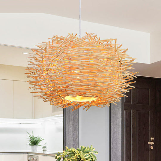 Rattan Shade Chinese Ceiling Lamp - White Global Pendant Light With 1 Bulb