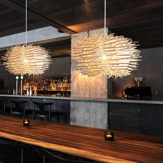 Rattan Shade Chinese Ceiling Lamp - White Global Pendant Light With 1 Bulb