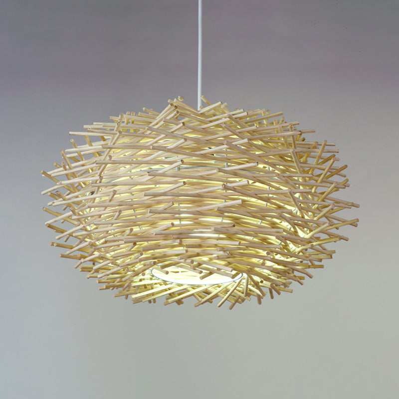 Rattan Shade Chinese Ceiling Lamp - White Global Pendant Light With 1 Bulb