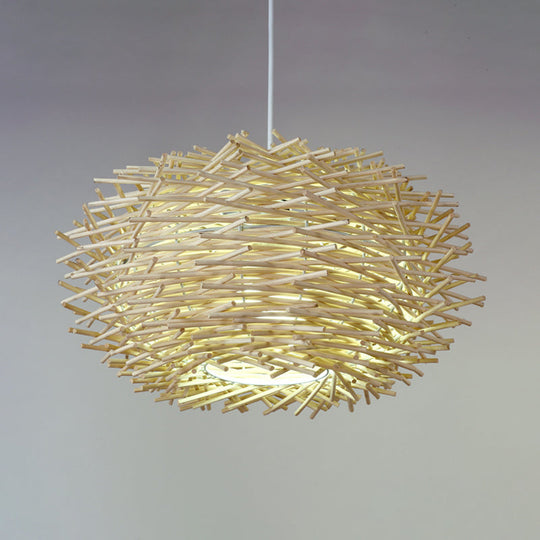 Rattan Shade Chinese Ceiling Lamp - White Global Pendant Light With 1 Bulb