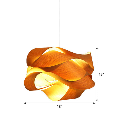 Chinese Wood Twist Hanging Light - 18/23.5 Wide Beige Suspended Lighting Fixture With 1 Bulb