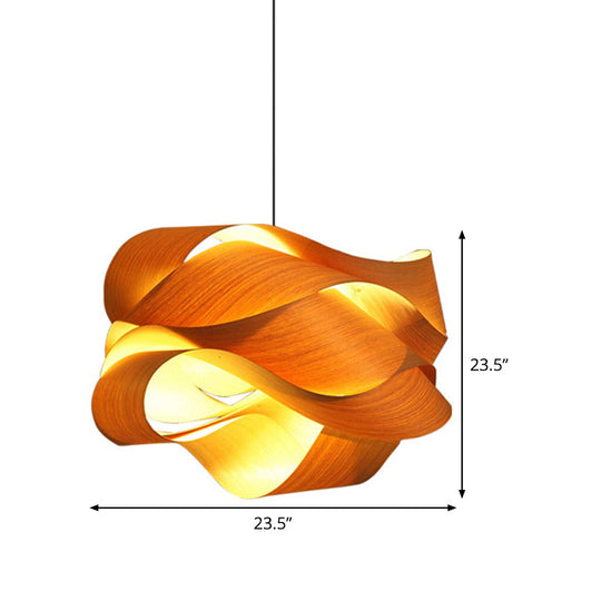 Chinese Wood Twist Hanging Light - 18/23.5 Wide Beige Suspended Lighting Fixture With 1 Bulb