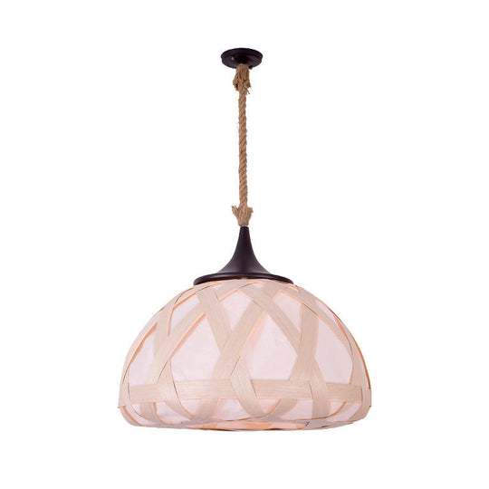 Hemisphere Pendant Light - Japanese Wood Beige 1-Bulb Suspension Fixture
