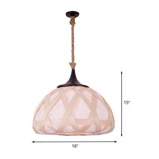 Hemisphere Pendant Light - Japanese Wood Beige 1-Bulb Suspension Fixture