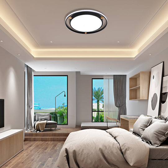 Nordic Dual Circle LED Ceiling Flush Light with Wood Arm - White/Green/Grey, Thin Flushmount Lighting - 16"/19.5"/23.5" W