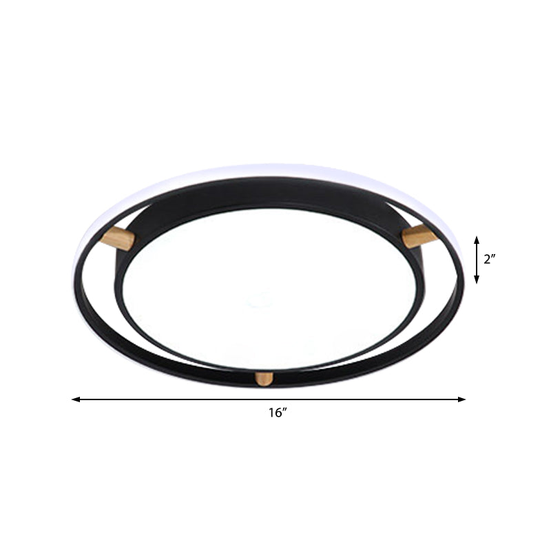 Nordic Dual Circle LED Ceiling Flush Light with Wood Arm - White/Green/Grey, Thin Flushmount Lighting - 16"/19.5"/23.5" W