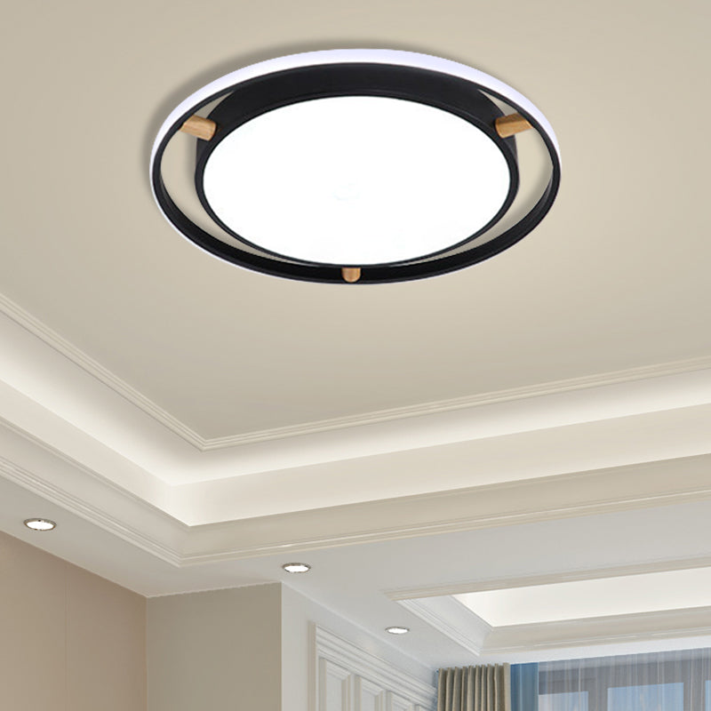 Nordic Dual Circle Led Ceiling Flush Light With Wood Arm - White/Green/Grey Thin Flushmount Lighting