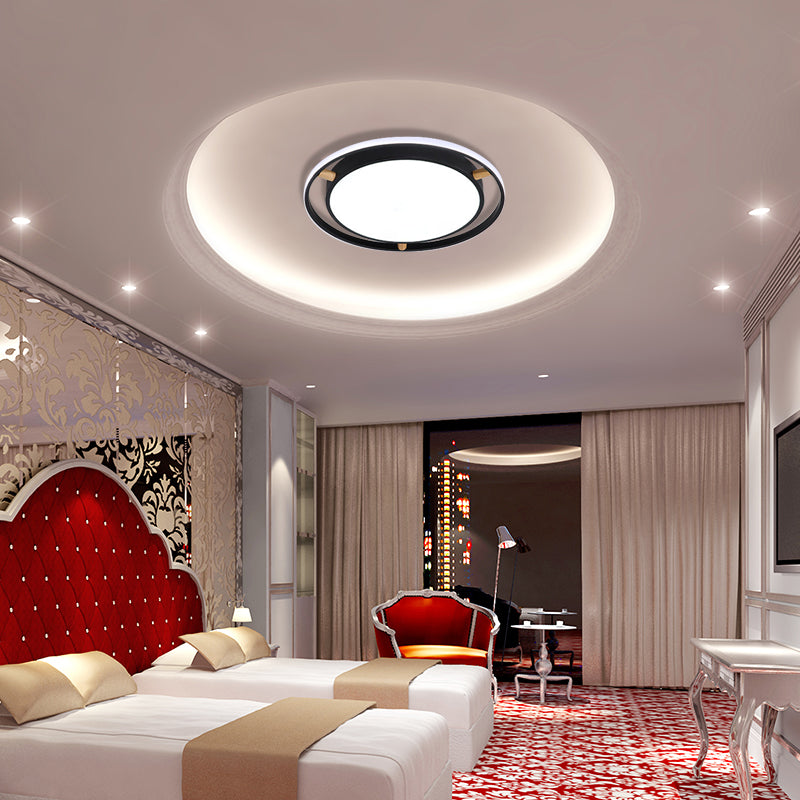 Nordic Dual Circle Led Ceiling Flush Light With Wood Arm - White/Green/Grey Thin Flushmount Lighting