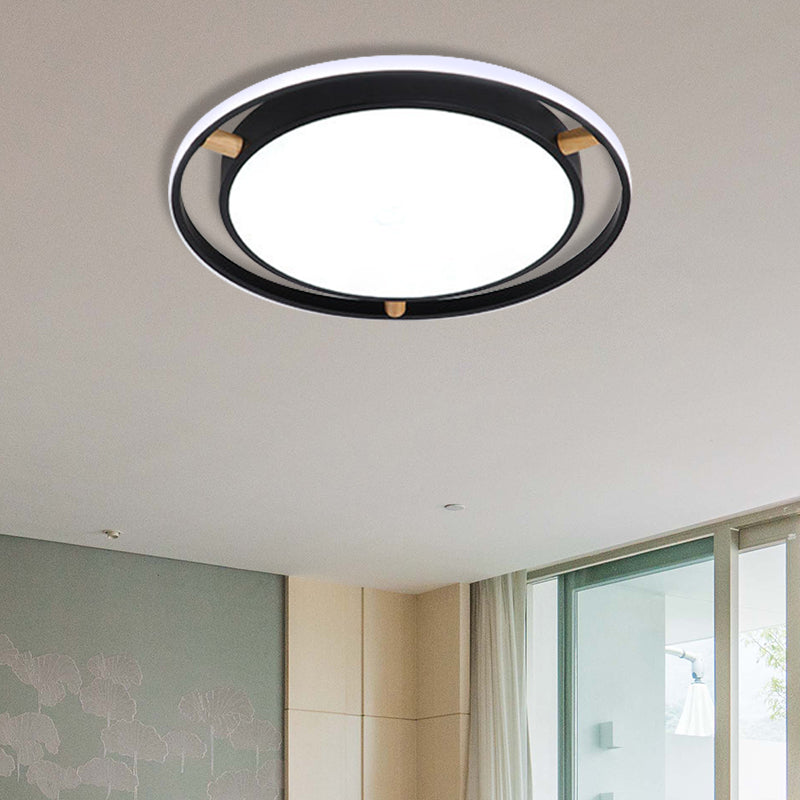 Nordic Dual Circle LED Ceiling Flush Light with Wood Arm - White/Green/Grey, Thin Flushmount Lighting - 16"/19.5"/23.5" W