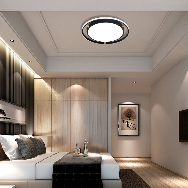 Nordic Dual Circle LED Ceiling Flush Light with Wood Arm - White/Green/Grey, Thin Flushmount Lighting - 16"/19.5"/23.5" W