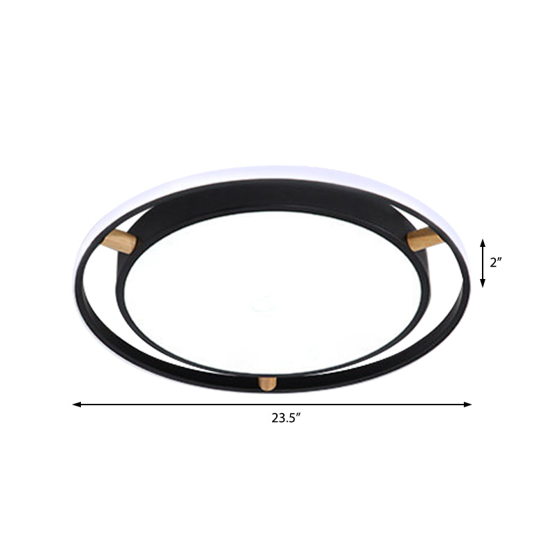 Nordic Dual Circle LED Ceiling Flush Light with Wood Arm - White/Green/Grey, Thin Flushmount Lighting - 16"/19.5"/23.5" W