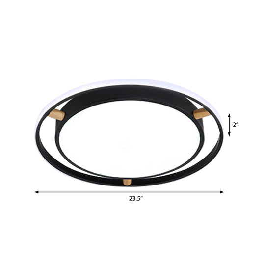 Nordic Dual Circle LED Ceiling Flush Light with Wood Arm - White/Green/Grey, Thin Flushmount Lighting - 16"/19.5"/23.5" W