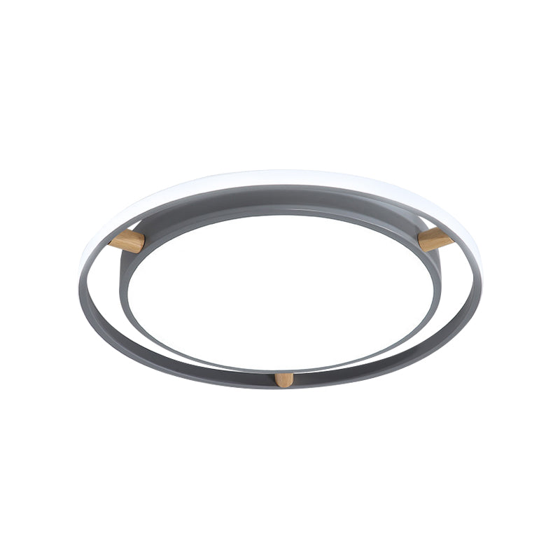 Nordic Dual Circle LED Ceiling Flush Light with Wood Arm - White/Green/Grey, Thin Flushmount Lighting - 16"/19.5"/23.5" W