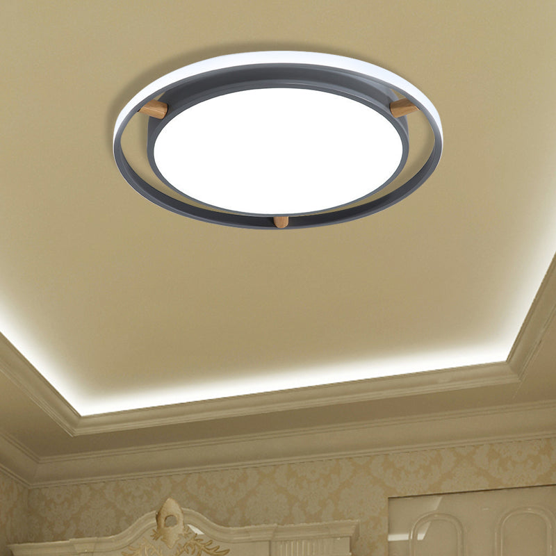 Nordic Dual Circle LED Ceiling Flush Light with Wood Arm - White/Green/Grey, Thin Flushmount Lighting - 16"/19.5"/23.5" W