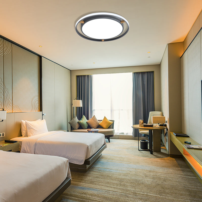 Nordic Dual Circle LED Ceiling Flush Light with Wood Arm - White/Green/Grey, Thin Flushmount Lighting - 16"/19.5"/23.5" W