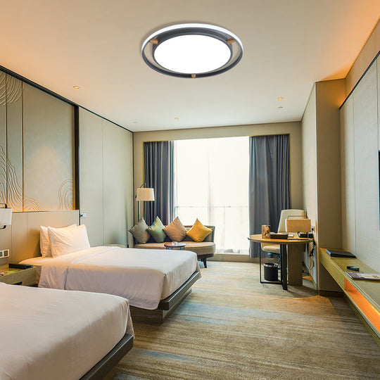 Nordic Dual Circle LED Ceiling Flush Light with Wood Arm - White/Green/Grey, Thin Flushmount Lighting - 16"/19.5"/23.5" W