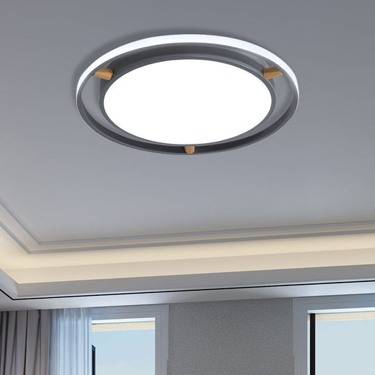 Nordic Dual Circle LED Ceiling Flush Light with Wood Arm - White/Green/Grey, Thin Flushmount Lighting - 16"/19.5"/23.5" W