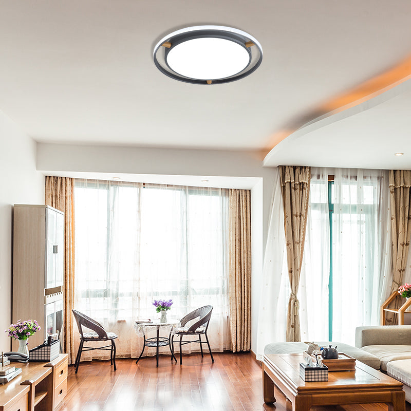 Nordic Dual Circle LED Ceiling Flush Light with Wood Arm - White/Green/Grey, Thin Flushmount Lighting - 16"/19.5"/23.5" W