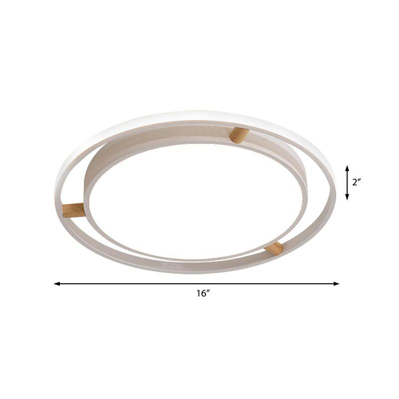 Nordic Dual Circle Led Ceiling Flush Light With Wood Arm - White/Green/Grey Thin Flushmount Lighting