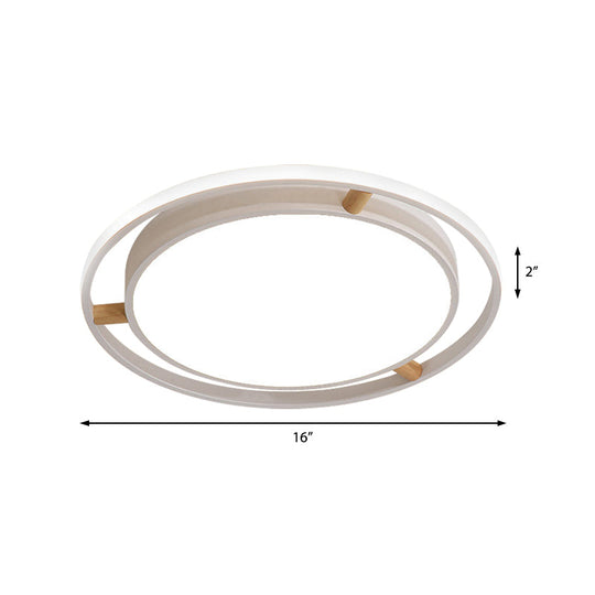 Nordic Dual Circle Led Ceiling Flush Light With Wood Arm - White/Green/Grey Thin Flushmount Lighting