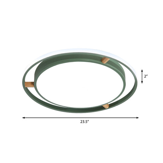 Nordic Dual Circle Led Ceiling Flush Light With Wood Arm - White/Green/Grey Thin Flushmount Lighting