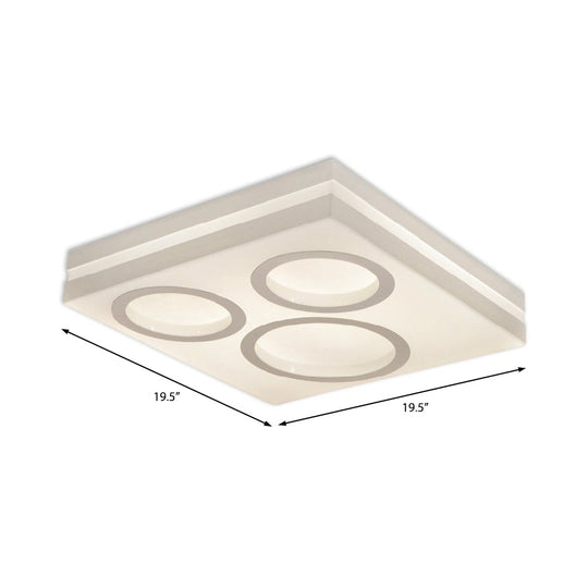 Modern Square LED Ceiling Light with Circular Pattern, Acrylic White Finish - Ideal for Living Room and Bedroom