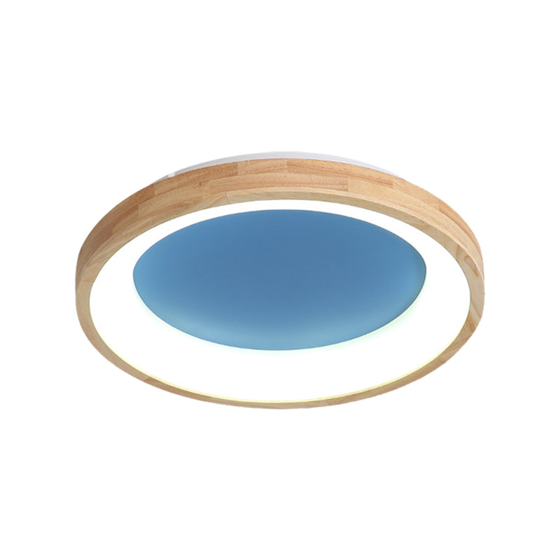 Nordic Style LED Flushmount Ceiling Light - Green/Blue, Wood Circular Design - 12"/16"/19.5" Width