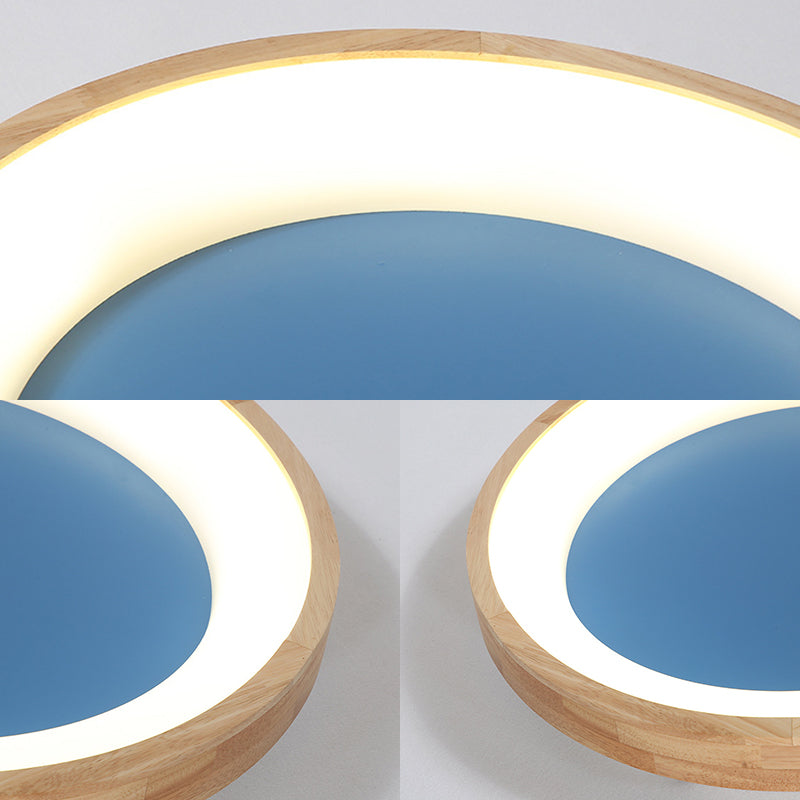 Nordic Style LED Flushmount Ceiling Light - Green/Blue, Wood Circular Design - 12"/16"/19.5" Width