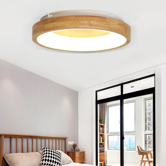 Nordic Style LED Flushmount Ceiling Light - Green/Blue, Wood Circular Design - 12"/16"/19.5" Width