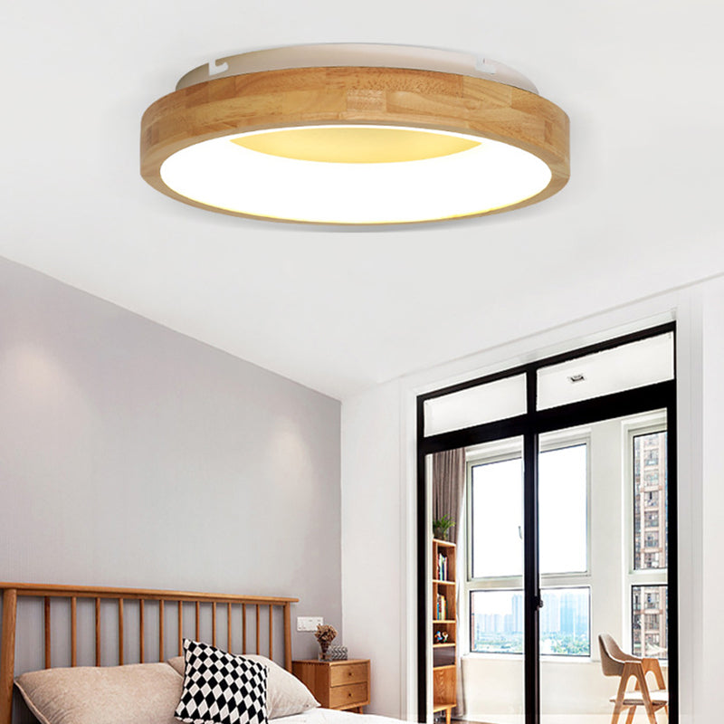 Nordic Style Led Flushmount Ceiling Light - Green/Blue Wood Circular Design 12/16/19.5 Width Green /