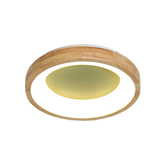 Nordic Style LED Flushmount Ceiling Light - Green/Blue, Wood Circular Design - 12"/16"/19.5" Width