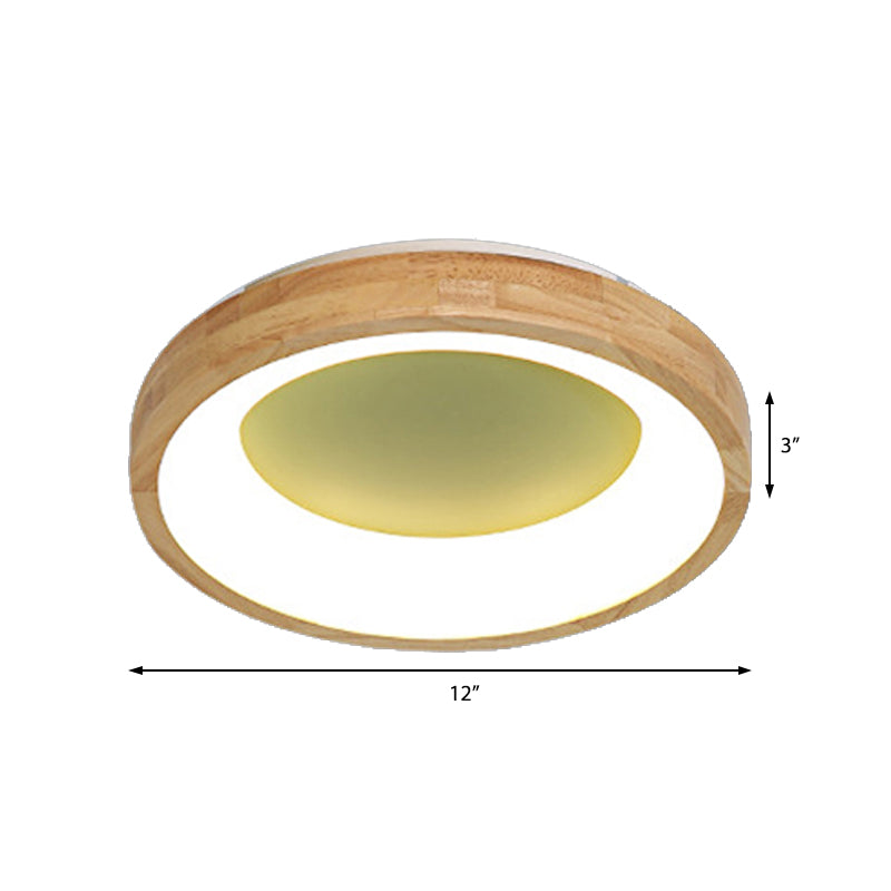 Nordic Style LED Flushmount Ceiling Light - Green/Blue, Wood Circular Design - 12"/16"/19.5" Width
