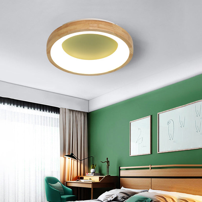 Nordic Style LED Flushmount Ceiling Light - Green/Blue, Wood Circular Design - 12"/16"/19.5" Width