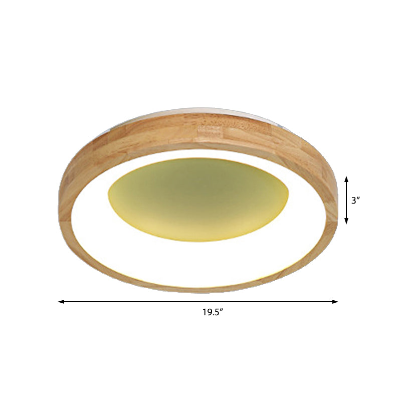 Nordic Style LED Flushmount Ceiling Light - Green/Blue, Wood Circular Design - 12"/16"/19.5" Width