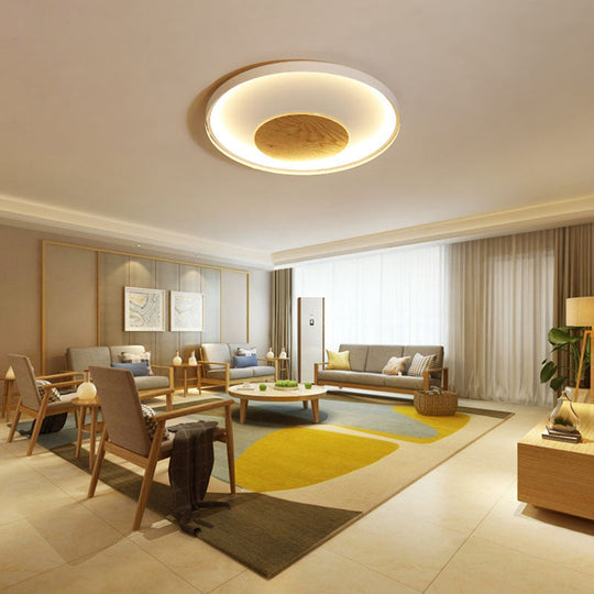 Nordic Acrylic LED Ceiling Flush Light in Black/White Wood - 12/16/19.5 Inch Wide