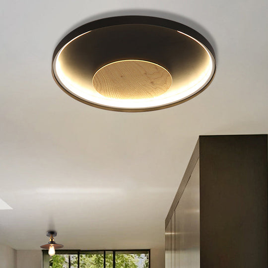 Nordic Acrylic LED Ceiling Flush Light in Black/White Wood - 12/16/19.5 Inch Wide