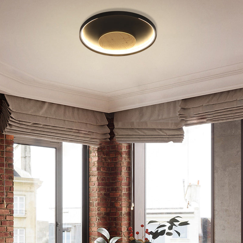 Nordic Acrylic LED Ceiling Flush Light in Black/White Wood - 12/16/19.5 Inch Wide