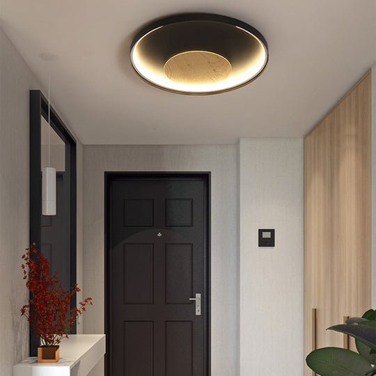 Nordic Acrylic LED Ceiling Flush Light in Black/White Wood - 12/16/19.5 Inch Wide