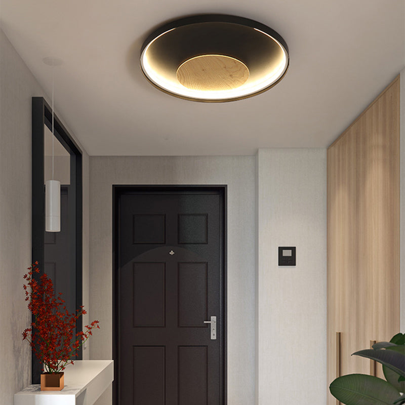 Nordic Acrylic Led Ceiling Flush Light In Black/White Wood - 12/16/19.5 Inch Wide Black / 16