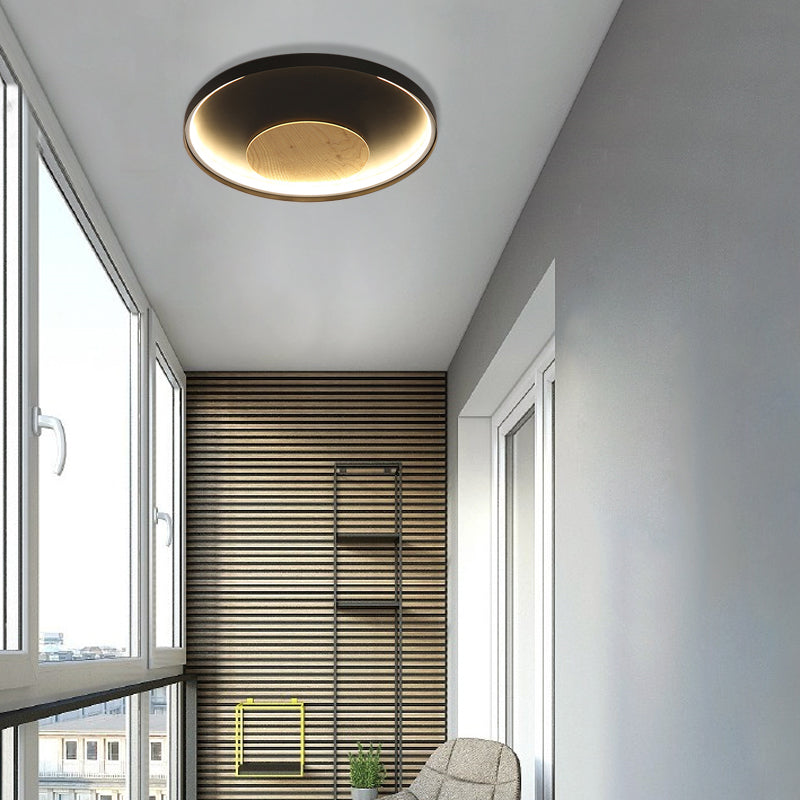 Nordic Acrylic LED Ceiling Flush Light in Black/White Wood - 12/16/19.5 Inch Wide