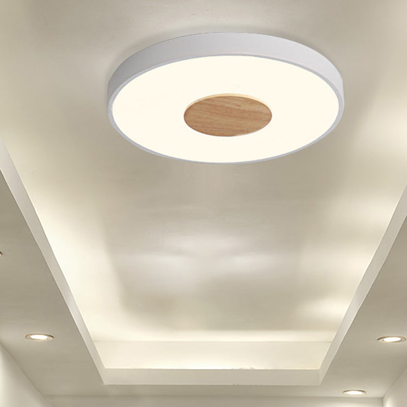 Nordic Iron Round Flush Mount Ceiling Light - 1 Head Pink/Blue/White Lighting Fixture for Bedroom - 12"/16"/19.5" Width