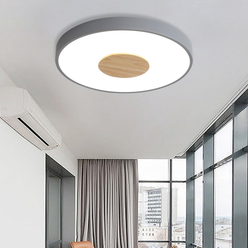 Nordic Iron Round Flush Mount Ceiling Light - 1 Head Pink/Blue/White Lighting Fixture for Bedroom - 12"/16"/19.5" Width